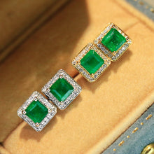 Load image into Gallery viewer, LUOWEND 18K White/Yellow Gold Fine Jewelry Natural Emerald Earrings for Women