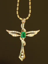 Load image into Gallery viewer, LUOWEND 18K Yellow Gold Natural Emerald Pendant for Women