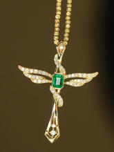 Load image into Gallery viewer, LUOWEND 18K Yellow Gold Natural Emerald Pendant for Women