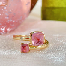 Load image into Gallery viewer, LUOWEND 18K Yellow Gold Natural Pink Tourmaline Ring for Women