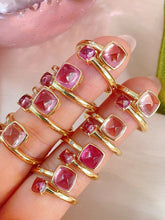 Load image into Gallery viewer, LUOWEND 18K Yellow Gold Natural Pink Tourmaline Ring for Women
