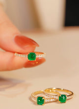 Load image into Gallery viewer, LUOWEND 18K Yellow Gold Real Natural Emerald Ring for Women
