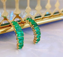 Load image into Gallery viewer, LUOWEND 18K Yellow Gold Natural Emerald Earrings for Women