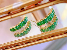 Load image into Gallery viewer, LUOWEND 18K Yellow Gold Natural Emerald Earrings for Women