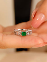 Load image into Gallery viewer, LUOWEND 18K White Gold Real Natural Emerald Ring for Women