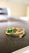 Load image into Gallery viewer, LUOWEND 18K Yellow Gold Real Natural Emerald and Diamond Gemstone Ring for Women