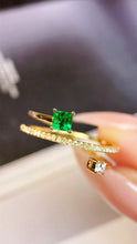 Load image into Gallery viewer, LUOWEND 18K Yellow Gold Real Natural Emerald and Diamond Gemstone Ring for Women