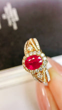 Load image into Gallery viewer, LUOWEND 18K Yellow Gold Real Natural Ruby Ring for Women