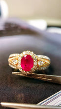 Load image into Gallery viewer, LUOWEND 18K Yellow Gold Real Natural Ruby Ring for Women