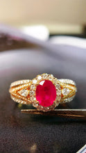 Load image into Gallery viewer, LUOWEND 18K Yellow Gold Real Natural Ruby Ring for Women