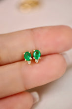 Load image into Gallery viewer, LUOWEND 18K Yellow Gold Real Natural Emerald and Diamond Gemstone Earrings for Women