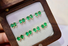 Load image into Gallery viewer, LUOWEND 18K Yellow Gold Real Natural Emerald and Diamond Gemstone Earrings for Women