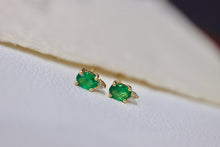 Load image into Gallery viewer, LUOWEND 18K Yellow Gold Real Natural Emerald and Diamond Gemstone Earrings for Women