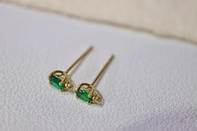 Load image into Gallery viewer, LUOWEND 18K Yellow Gold Real Natural Emerald and Diamond Gemstone Earrings for Women