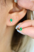 Load image into Gallery viewer, LUOWEND 18K Yellow Gold Real Natural Emerald and Diamond Gemstone Earrings for Women