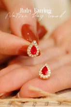 Load image into Gallery viewer, LUOWEND 18K Rose Gold Real Natural Ruby and Diamond Stud Earrings for Women