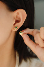 Load image into Gallery viewer, LUOWEND 18K Yellow Gold Real Natural Emerald and Diamond Gemstone Earrings for Women