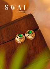 Load image into Gallery viewer, LUOWEND 18K Yellow Gold Real Natural Emerald and Diamond Gemstone Earrings for Women