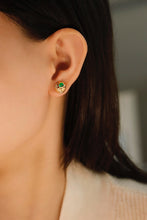 Load image into Gallery viewer, LUOWEND 18K Yellow Gold Real Natural Emerald and Diamond Gemstone Earrings for Women