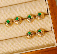 Load image into Gallery viewer, LUOWEND 18K Yellow Gold Real Natural Emerald and Diamond Gemstone Earrings for Women