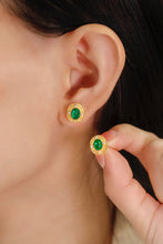 Load image into Gallery viewer, LUOWEND 18K Yellow Gold Real Natural Emerald and Diamond Gemstone Earrings for Women