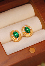 Load image into Gallery viewer, LUOWEND 18K Yellow Gold Real Natural Emerald and Diamond Gemstone Earrings for Women