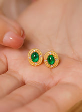 Load image into Gallery viewer, LUOWEND 18K Yellow Gold Real Natural Emerald and Diamond Gemstone Earrings for Women