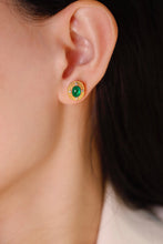 Load image into Gallery viewer, LUOWEND 18K Yellow Gold Real Natural Emerald and Diamond Gemstone Earrings for Women