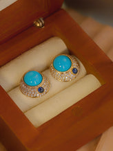 Load image into Gallery viewer, LUOWEND 18K Yellow Gold Real Natural Turquoise Earrings for Women