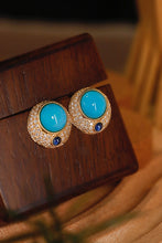 Load image into Gallery viewer, LUOWEND 18K Yellow Gold Real Natural Turquoise Earrings for Women