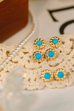 Load image into Gallery viewer, LUOWEND 18K Yellow Gold Real Natural Turquoise Earrings for Women