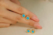 Load image into Gallery viewer, LUOWEND 18K Yellow Gold Real Natural Turquoise Earrings for Women