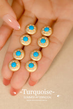Load image into Gallery viewer, LUOWEND 18K Yellow Gold Real Natural Turquoise Earrings for Women