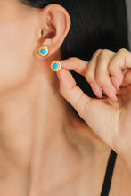Load image into Gallery viewer, LUOWEND 18K Yellow Gold Real Natural Turquoise Earrings for Women