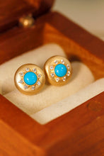 Load image into Gallery viewer, LUOWEND 18K Yellow Gold Real Natural Turquoise Earrings for Women