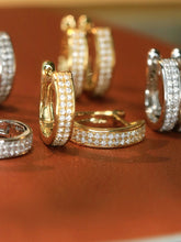 Load image into Gallery viewer, LUOWEND 18K White or Yellow Gold Natural Diamond Hoop Earrings for Women