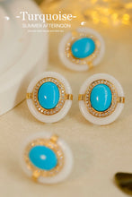Load image into Gallery viewer, LUOWEND 18K Yellow Gold Real Natural Turquoise Gemstone Earrings for Women