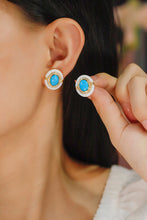 Load image into Gallery viewer, LUOWEND 18K Yellow Gold Real Natural Turquoise Gemstone Earrings for Women