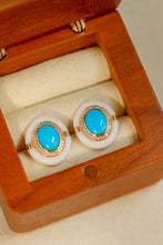 Load image into Gallery viewer, LUOWEND 18K Yellow Gold Real Natural Turquoise Gemstone Earrings for Women