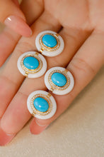 Load image into Gallery viewer, LUOWEND 18K Yellow Gold Real Natural Turquoise Gemstone Earrings for Women