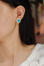 Load image into Gallery viewer, LUOWEND 18K Yellow Gold Real Natural Turquoise Gemstone Earrings for Women