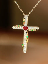 Load image into Gallery viewer, LUOWEND 18K White+Yellow Gold Natural Ruby Pendant for Women