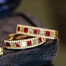 Load image into Gallery viewer, LUOWEND 18K White/Yellow Gold Natural Ruby Earrings for Women