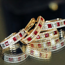 Load image into Gallery viewer, LUOWEND 18K White/Yellow Gold Natural Ruby Earrings for Women
