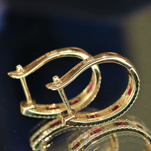 Load image into Gallery viewer, LUOWEND 18K White/Yellow Gold Natural Ruby Earrings for Women