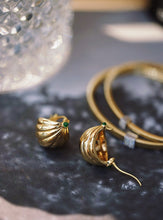 Load image into Gallery viewer, LUOWEND 18K Yellow Gold Real Natural Emerald Hoop Earrings for Women