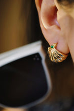 Load image into Gallery viewer, LUOWEND 18K Yellow Gold Real Natural Emerald Hoop Earrings for Women
