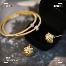 Load image into Gallery viewer, LUOWEND 18K Yellow Gold Real Natural Emerald Hoop Earrings for Women