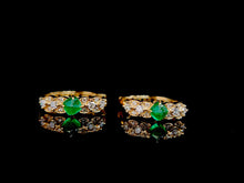 Load image into Gallery viewer, LUOWEND 18K Yellow Gold Real Natural Emerald and Diamond Gemstone Earrings for Women