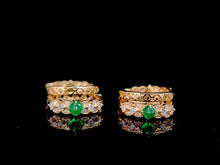 Load image into Gallery viewer, LUOWEND 18K Yellow Gold Real Natural Emerald and Diamond Gemstone Earrings for Women
